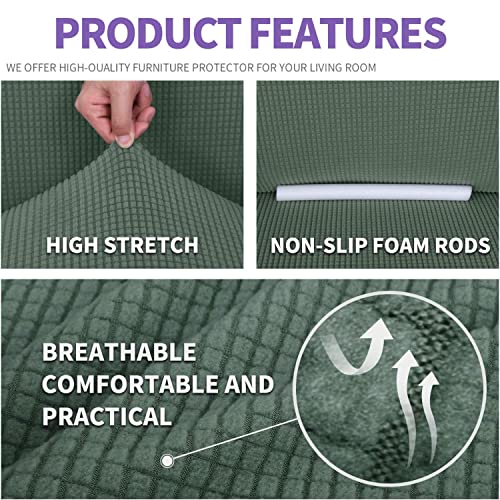 Super Stretch Chair Slipcover Universal Sofa Chair Covers for Living Room Dogs Pet Furniture Protector Spandex Armchair Slipcovers with Anti Slip Foam Sticks (Pea Green / Small (30"-47"))
