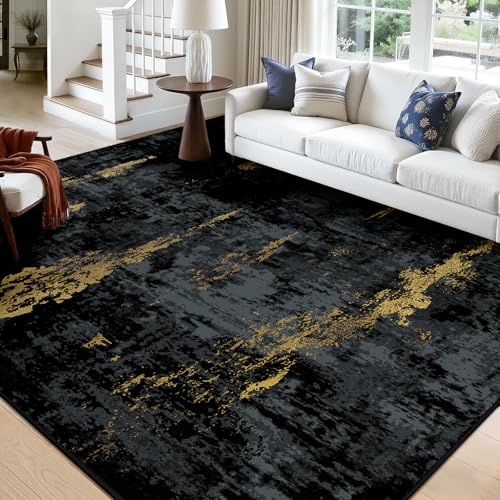 Washable Square 10' x10' Area Rug for Living Room Black Gold (Black/Gold / 10' x 10' (Square))