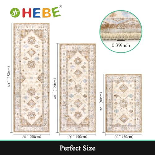 HEBE Boho Kitchen Rugs Set of 3 (Cream Tan / 20"x32"+20"x48"+20"x59")