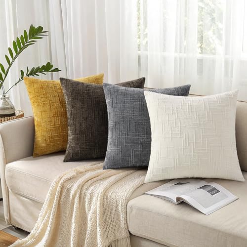 Textured Chenille Throw Pillow Covers 20x20 Set of 2 Yellow (Mustard Yellow / 20" x 20" (Pack of 2))