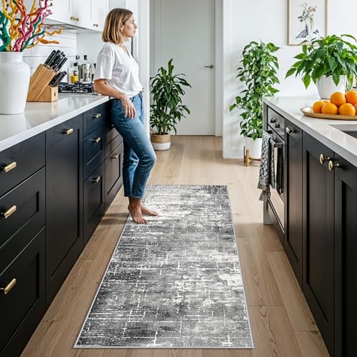 2x6 Abstract Kitchen Runner Rug (2' x 6' (Rectangular) / Black/Grey)