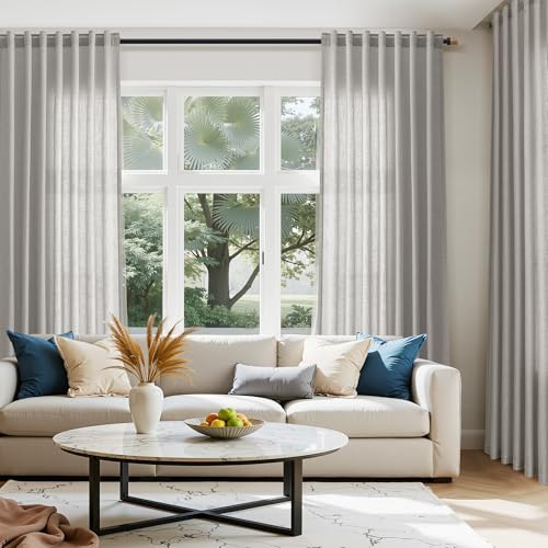 Light Gray Linen Curtains 63 Inch Length for Living Room Back Tab and Rod Pocket Semi Sheer Curtain Simple Modern Coastal Room Decor Light Filtering Grey Drapes for Bedroom 52x63 (52"W x 63"L (Pack of 2) / Light Grey)