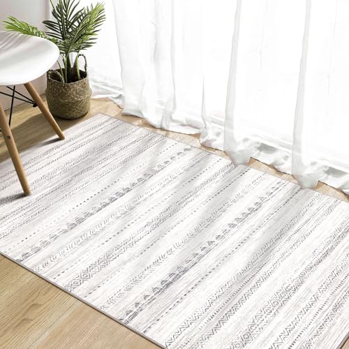 Boho 3x5 Area Rug Living Room Rugs Machine Washable Gray (Boho Grey / 3' X 5' (Rectangular))