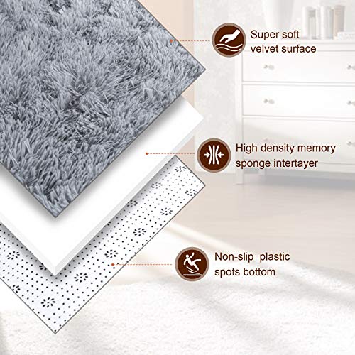 Super Soft Shaggy Rugs Fluffy Carpets (3 ft x 5 ft / Grey)