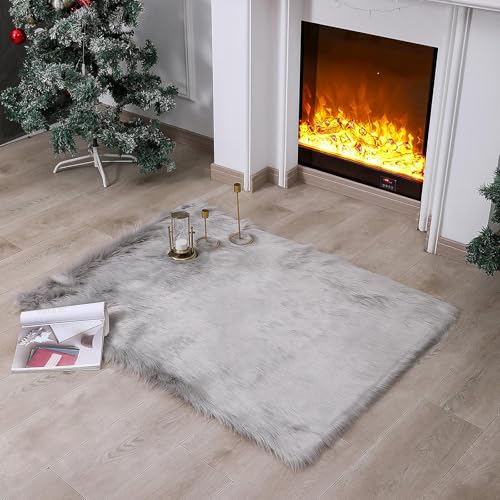 Faux Fur Sheepskin Rug (3' x 4' (Rectangular) / Grey)