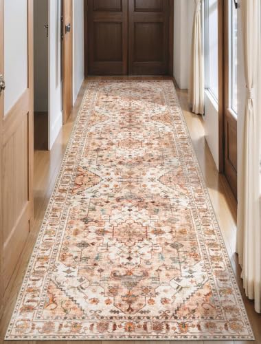 2'6"x10' Washable Non Slip Boho Runner Rug for Hallway (Vintage Peach/Cream / 2'6" x 10' (Runner))