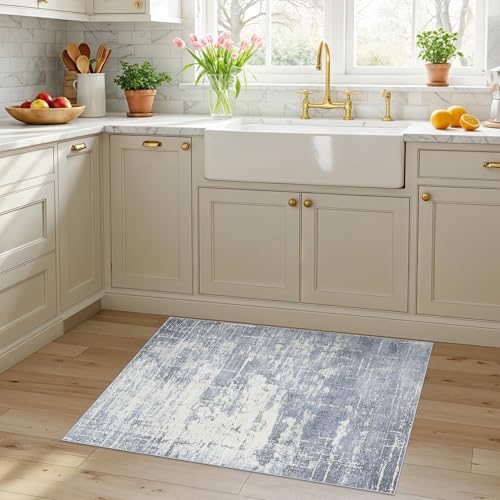 Washable 2x3 Entryway Area Rug (2' x 3' (Rectangular) / Blue/Ivory)