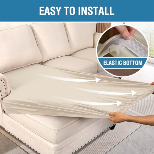 Velvet Stretch Individual Chaise Cover Sectional Couch Covers for L Shaped Sofa Both Left (Ivory / Chaise Cover)