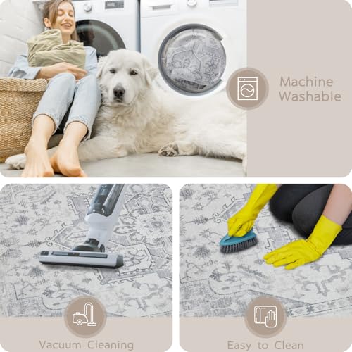Washable Rugs 5x7 Area Rugs for Living Room (5' x 7' (Rectangular) / Grey/Cream/White/Light Blue)