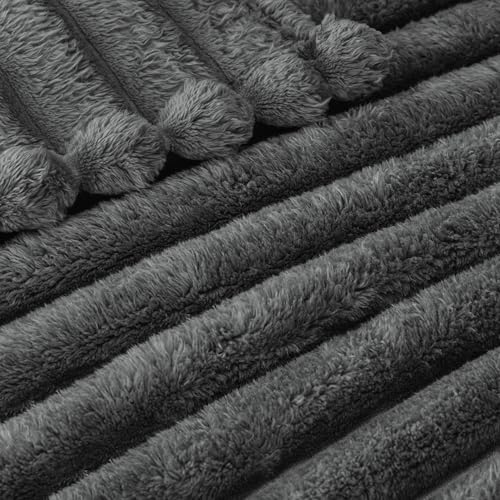 Striped King Size Fleece Blanket for Bed (Dark Grey / King ( 90x104 IN ))