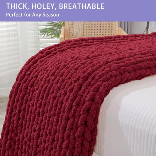 Chunky Knit Throw Blanket for Couch (Red / 51"x63" (Large Size Throw）)