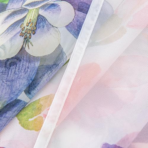 Floral Sheer Curtains for Living Room 84 Inches Long 2 Panels (52"W x 84"L (Pack of 2) / Spring - Purple Floral)