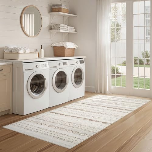 Runner Rug Kitchen Washable Rugs (Beige Brown / 3' X 8' (Runner))