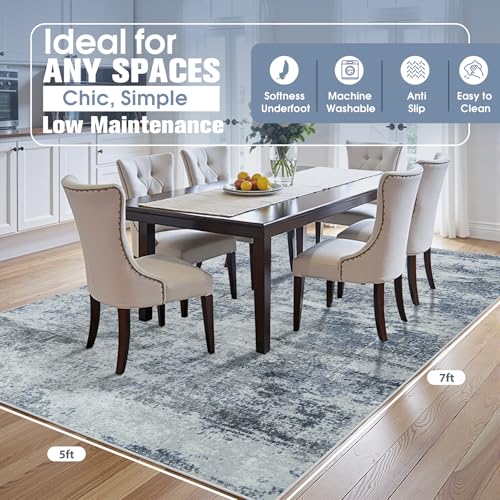5x7 Area Rugs for Living Room Washable Bedroom Dining Room Blue Grey (Blue/Grey / 5' x 7' (Rectangular))