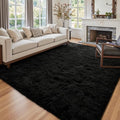 8x10 Ft Large Shag Black Rug for Living Room (Aa Black / 8' X 10' (Rectangular))