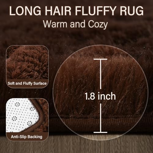 Shag Fluffy Area Rug for Bedroom Girls Living Room (5'3" x 7'7" (Rectangular) / Brown)