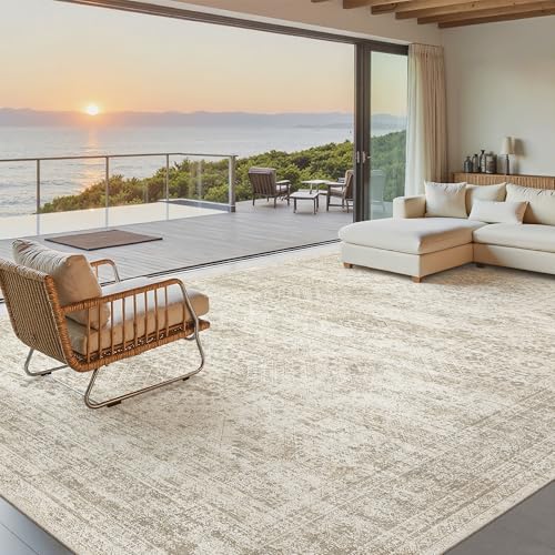 Washable Area Rug 8x12 Large Soft Beige Rugs for Living Room (Beige / 8' x 12' (Rectangular))