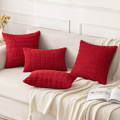 Christmas Corduroy Decorative Throw Pillow Covers 18x18 Red (Red / 18" x 18" (Pack of 2))