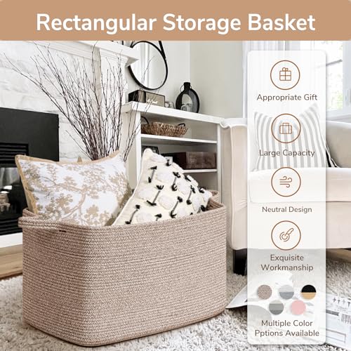 85L Large Woven Rope Blanket Basket (Brown / X-Large(23.6"L x 15.7"W x 13.8"H))