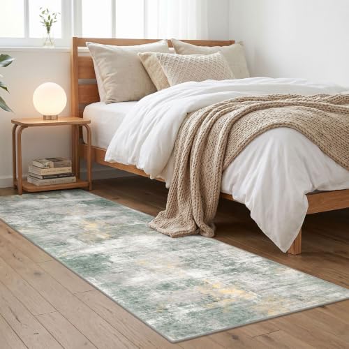 Abstract Runner Rug 2x6 Ft Washable Runners for Hallways (Light Green/Gray/Orange / 2' x 6' (Rectangular))