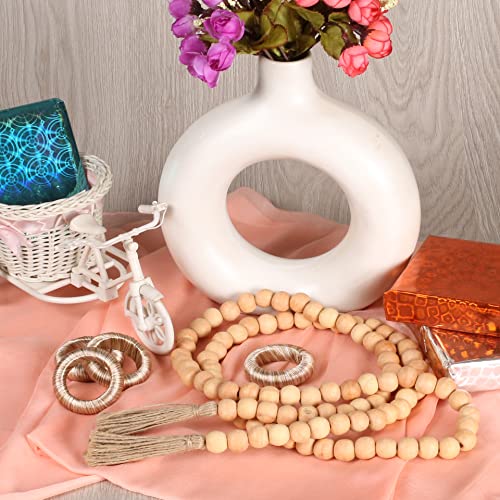 Farmhouse Rustic Wooden Beads Garland with Natural Jute Tassels (Natural)