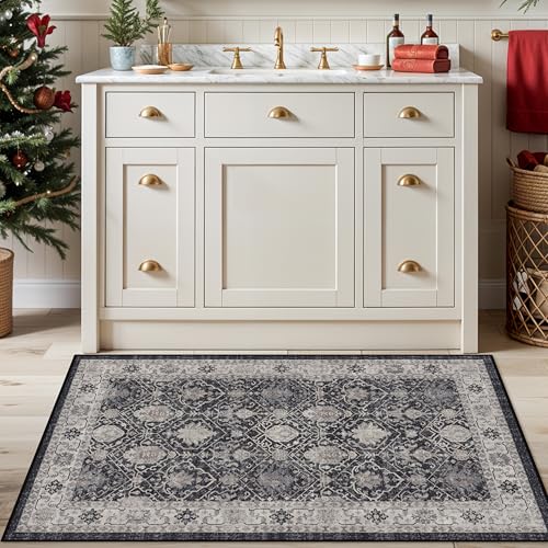 Washable 3x4 Entryway Area Rugs (3x4 / Black/Navy)