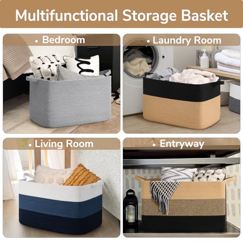 85L Large Woven Blanket Basket (Black Jute / X-Large(23.6"L x 15.7"W x 13.8"H))