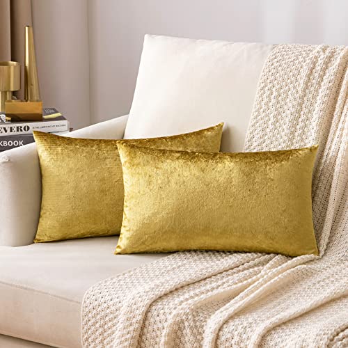 12x20 Inch Lumbar Velvet Throw Pillow Covers Golden (20" x 12" (Pack of 2) / Golden)