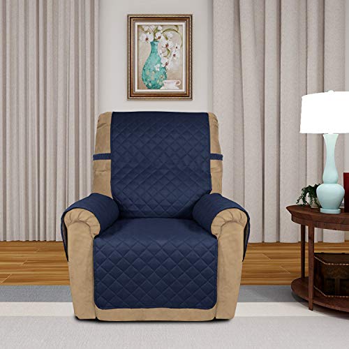 Reversible Recliner Chair Covers Couch Covers for Dogs (Small Recliner / Navy/Ivory)
