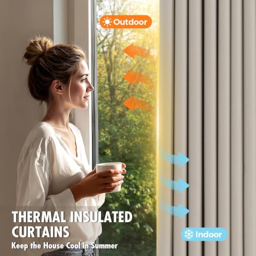 Natural Blackout Bedroom Curtains Drapes 84 Inch Long 52"x84" (Natural / 52"W x 84"L (Pack of 2))