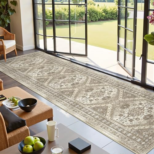 Hallway Runner Rug 2x12 Extra Long Washable Runner (Brown / 2' x 12' (Runner))