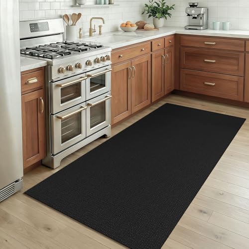 Rugs for Entryway 3x5 ft Washable Area Rug Non Slip Rubber Backed Entry Rug Woven Indoor Door Mat Cotton Kitchen Rugs Floor Carpet for Entryway (Black/Dark Grey / 3' x 5' (Rectangular))