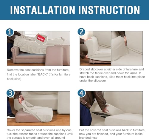 4 Piece Stretch Sofa Covers for 3 Cushion Couch Covers for Living Room Furniture Slipcovers (Large Plus / Island Fossi)