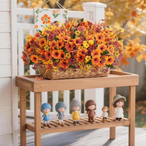 Artificial Fall Flowers for Outdoor Porch Decoration (Color Mixed (2 Orange,3 Yellow,3 Brown,2 Monkey Grass,2 Greenery Plants) / 12 PCS)