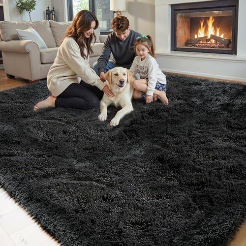 5x8 Black Shag Area Rug for Living Room (Black / 5' x 8' (Rectangular))