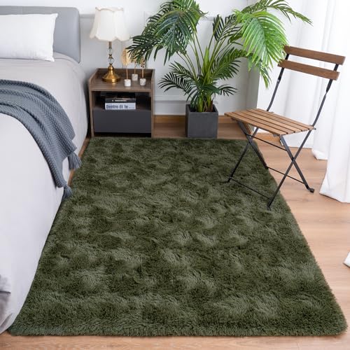 Fluffy Rug for Bedroom Living Room (6' x 9' / Olive Green)
