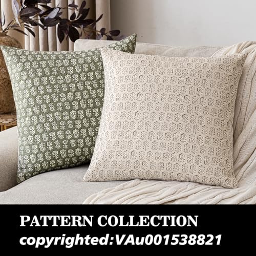 Decorative Floral Print Throw Pillow Covers 18×18 Ivory Beige (18" x 18" (Pack of 2) / Biscotti Beige)