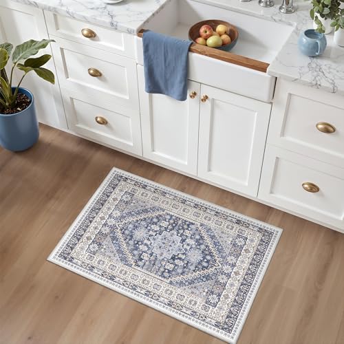 2x3 Rug Non Slip (Blue/Beige / 2' x 3' (Rectangular))