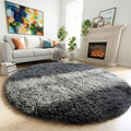 Grey Furry Big Round Area Rug 6Ft for Living Room Bedroom Playroom (Grey / 6' (Round))