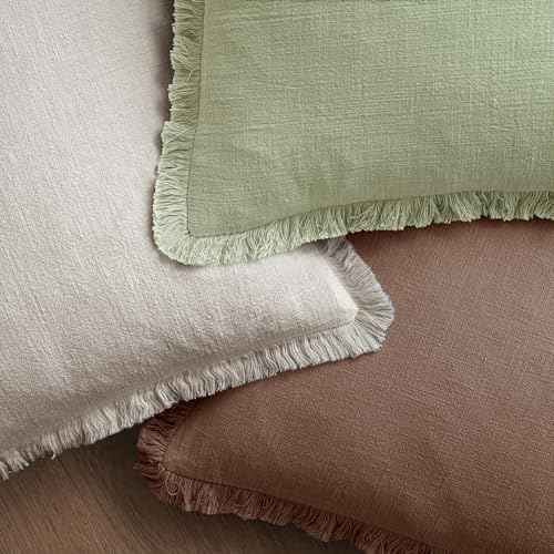 Linen Fringe Decorative Fall Euro Pillow Covers Dark Coffee 24x24 (24" x 24" (Pack of 2) / Dark Coffee)