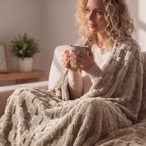 Checkered Soft Cozy Twin Blanket for Bed (03 Light Brown / Twin (60" X 80"))