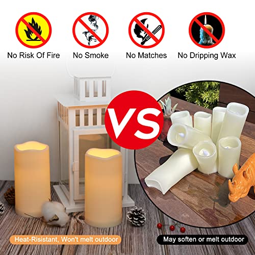 Flameless Candles 4" 5" 6" Outdoor Indoor Pillars Battery Operated Flickering Candles Include 10 (Ivory Candle - Warm light / 3"D x 6" H - 12 Pack)