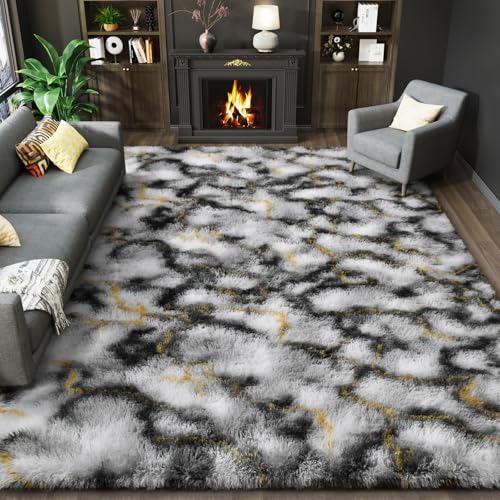 8x10 Area Rugs Fluffy Living Room Carpet for Kids Bedroom (Grey-gold / 8' x 10' (Rectangular))