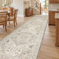 Hallway Runner Rug 3x12 Washable Kitchen Runners 12ft (Ivory/Brown / 3' x 12' (Runner))