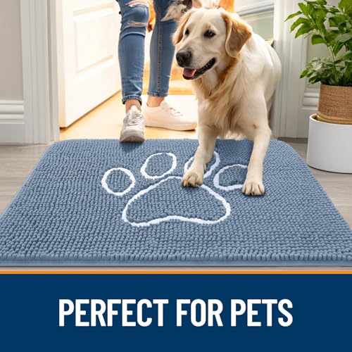 Dog Door Mat for Muddy Paws 32x20 (Airy Blue and White / 32" X 20")