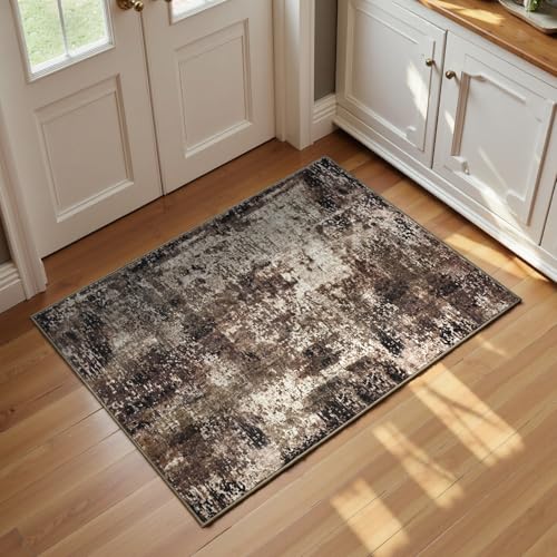 Entrance Rugs Indoor 2x3 Brown Entry Rug Washable Abstract Coffee Small Area Rug Non (Brown / 2' x 3' (Rectangular))
