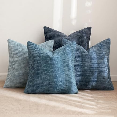 Soft Decorative Chenille Euro Pillow Covers Blue Series 26x26 (26" x 26" (Pack of 4) / Neutral Blue)