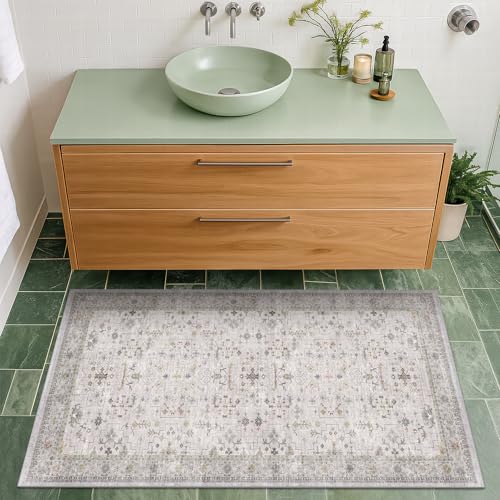 Washable 2x3 Throw Rugs for Entryway (2' x 3' (Rectangular) / Light Gray / Sage)