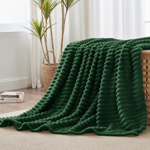 Ribbed Twin Blanket for Couch & Bed (Forest Green / Twin(60"x80"))