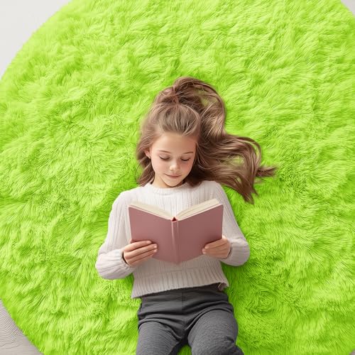 Lime Green Round Rugs for Bedroom (5 Ft Round / Lime Green)